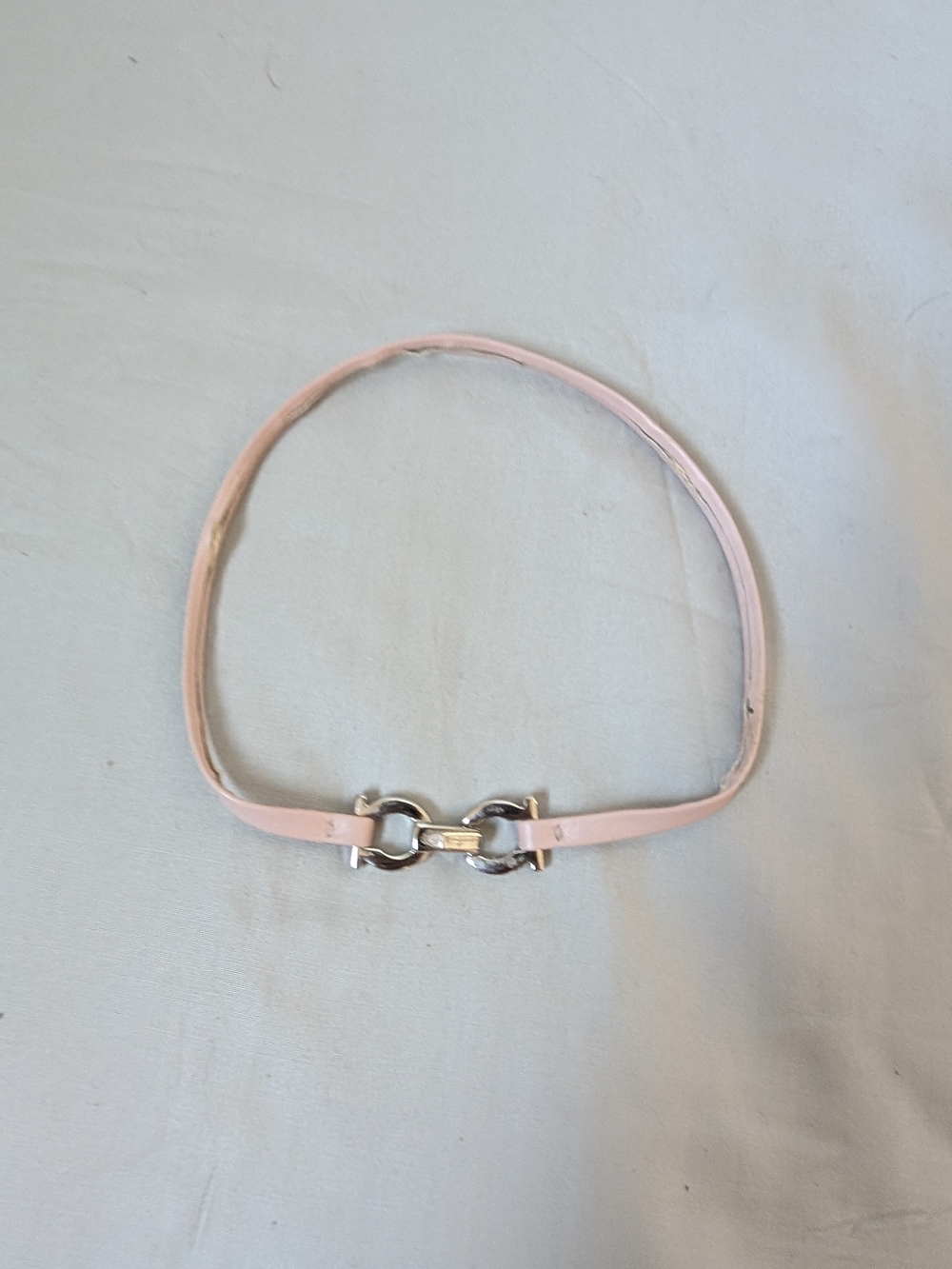 Salvatore Ferragamo Light Pink Leather Necklace with Silver Horsebit